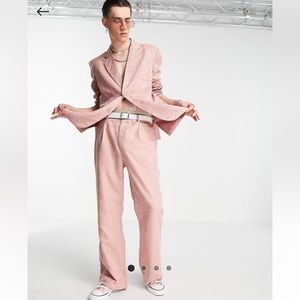 Reclaimed vintage inspired limited edition satin flare pants in pink